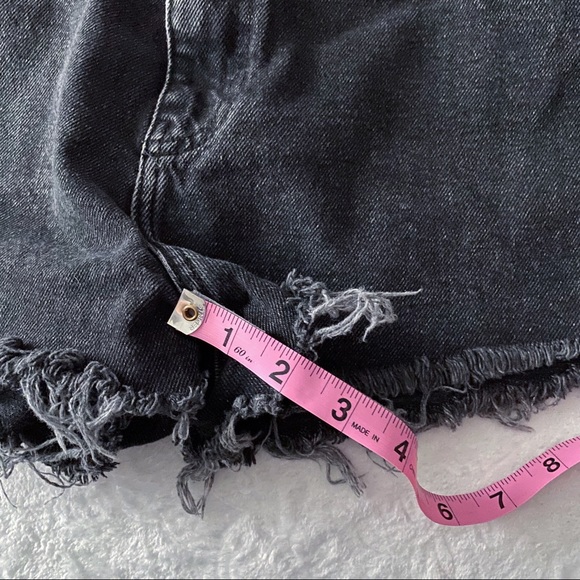 Charcoal High Waist Raw Hem Jean Shorts - Picture 7 of 8